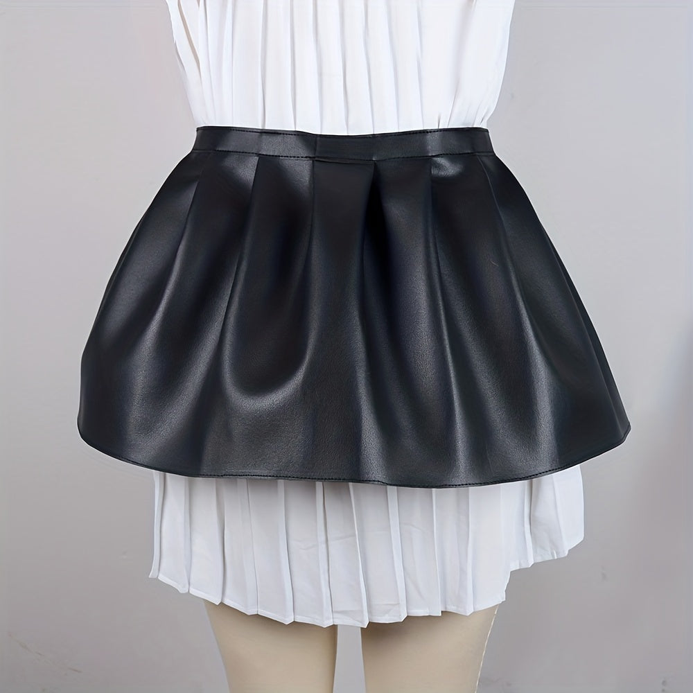 Punk PU Leather Skirt Belt Lace Up Waistband Pleated Skirt