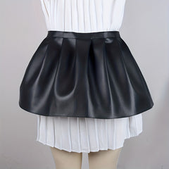 Punk PU Leather Skirt Belt Lace Up Waistband Pleated Skirt
