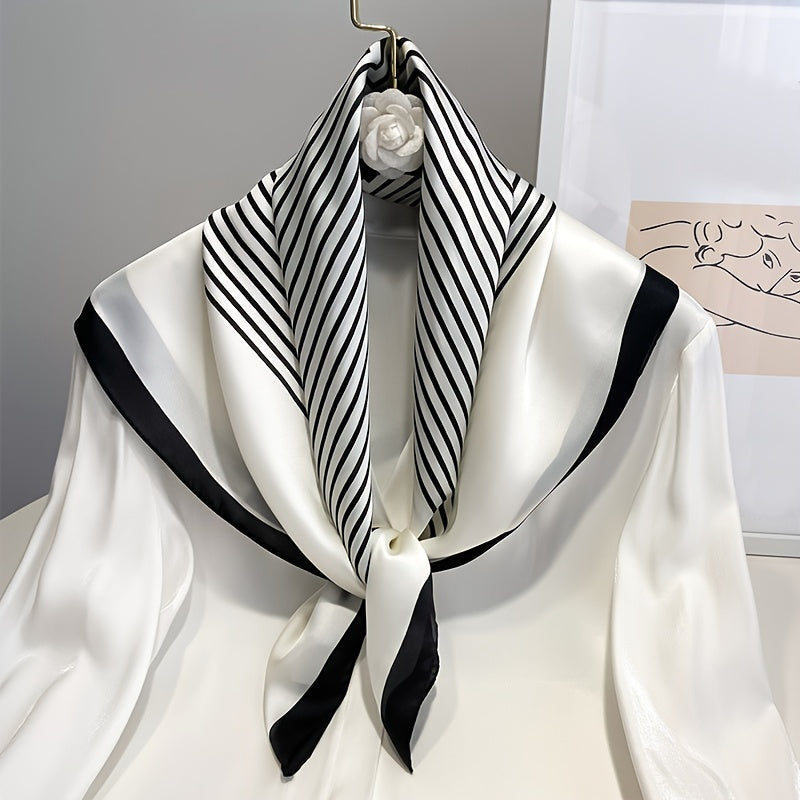 Square Silk Scarf And Striped Head Wrap For Women