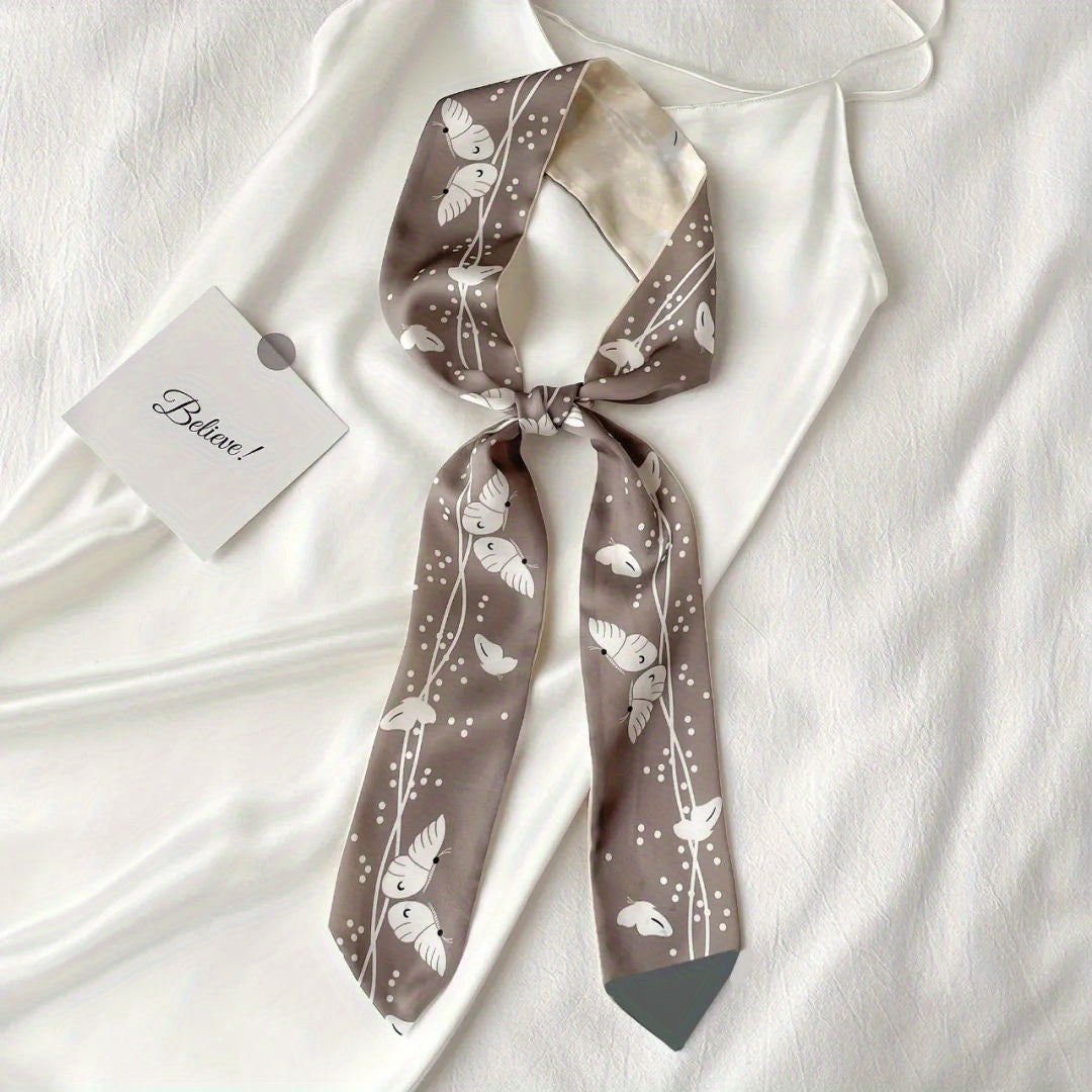 Geometric Floral Print Skinny Scarf French Style Ribbon Necktie