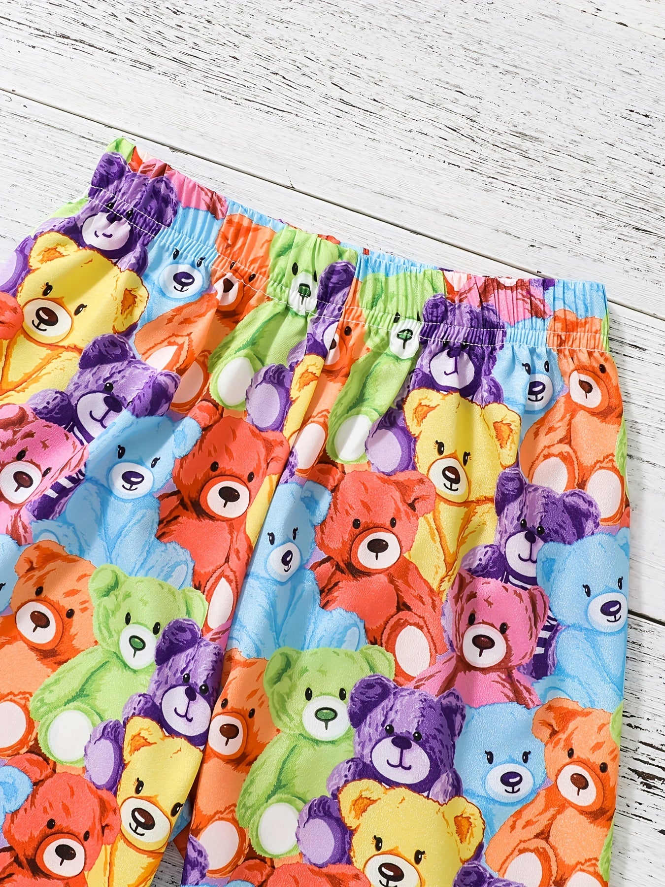Girls Casual Bear Graphics Trousers, Loose Fit Pants