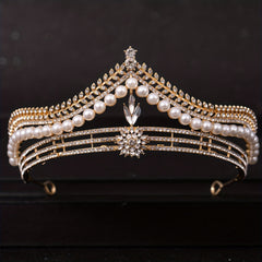 Crystal Pearl Crown Tiara Flower Rhinestone Wedding Tiaras
