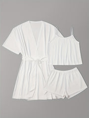  Textured Pajama Set Solid Cami Top & Shorts & Nightgown Lounge