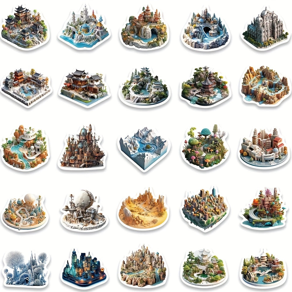 50 PCS 3D Castle World Stickers Waterproof Decals for Luggage