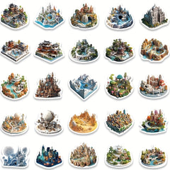 50 PCS 3D Castle World Stickers Waterproof Decals for Luggage
