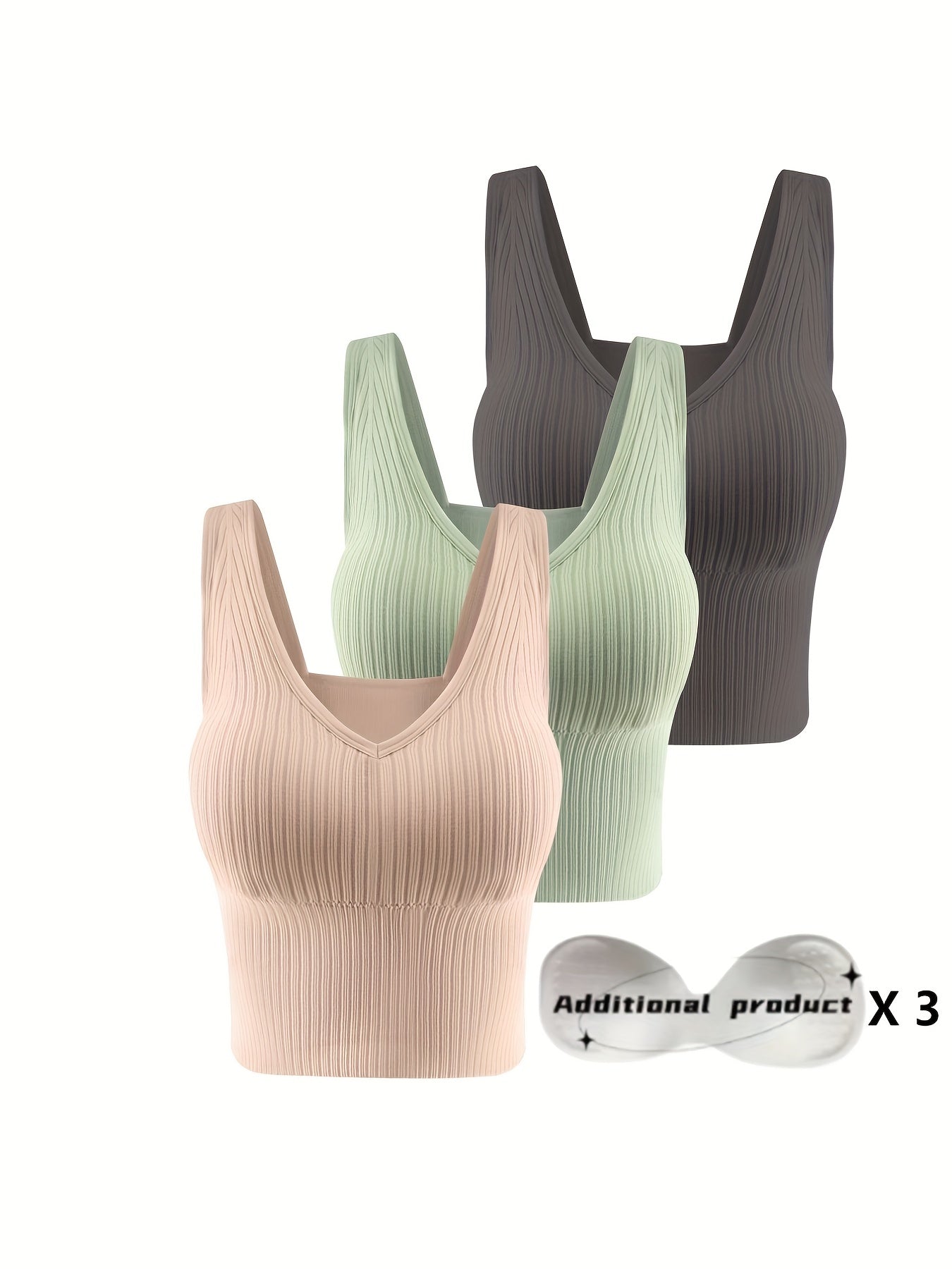 3 Pcs Seamless Ribbed Tank Top V Neck Beauty Back Vest