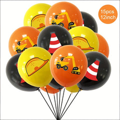 15pcs Orange Construction Theme Latex Balloons for Birthday Party Decor