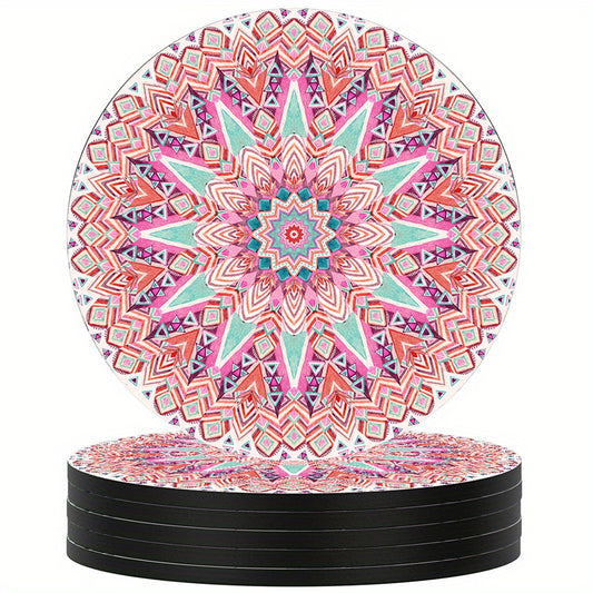 Boho Persian Drink Coasters Set of 6, Absorbent Rubber with Non Slip Backing