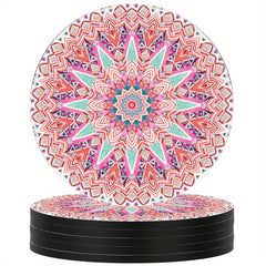 Boho Persian Drink Coasters Set of 6, Absorbent Rubber with Non Slip Backing