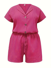  Solid Ribbed Short Sleeve Romper