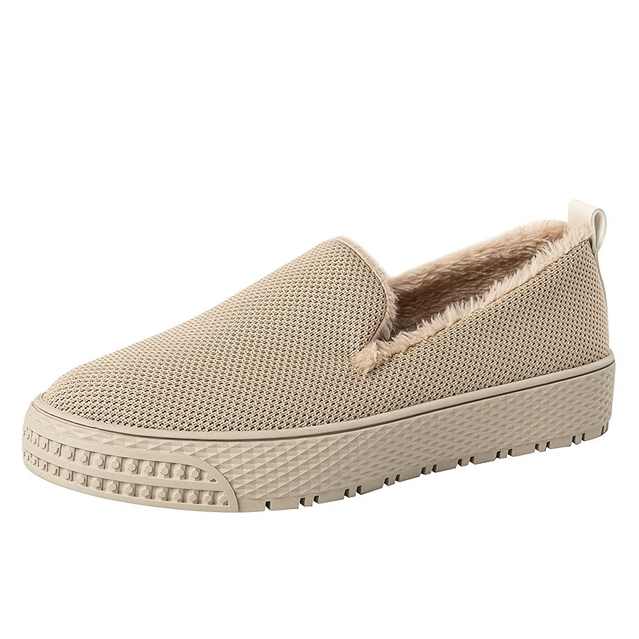 Women's Plush Lined Flat Loafers Soft & Warm Slip On Shoes