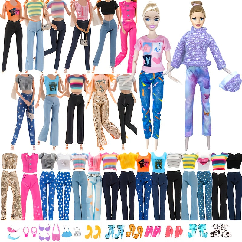 11.5" Doll Clothes Set - Tops, Pants, Accessories
