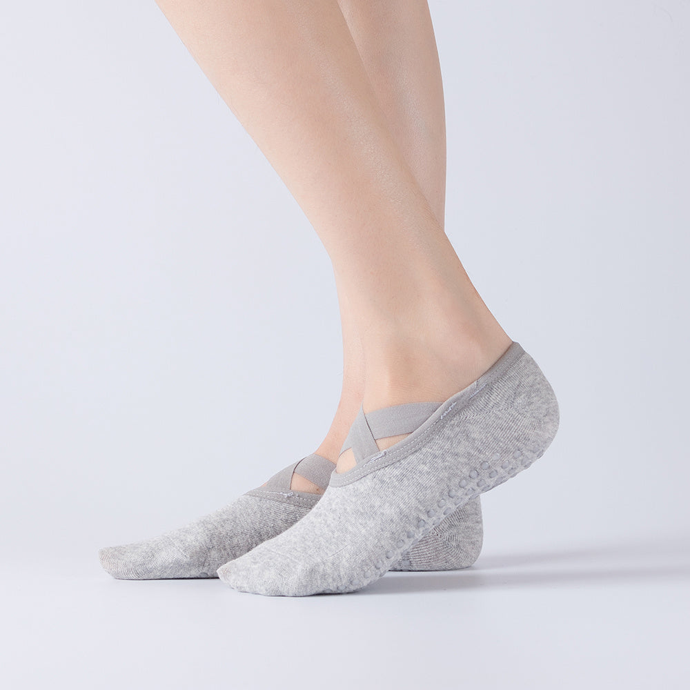 Cross Lace Yoga Socks with Non Slip Towel Bottom - Grip Enhancing