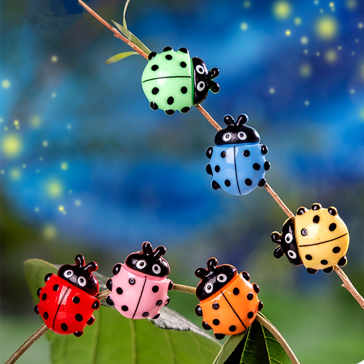 6pcs Ladybug Figurines Cartoon Resin Bugs for DIY Crafts Garden Decor