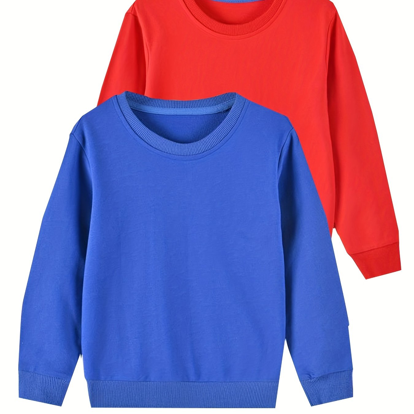 2 Boys Solid Pullover Sweatshirt Crew Neck Tops Kids Clothing