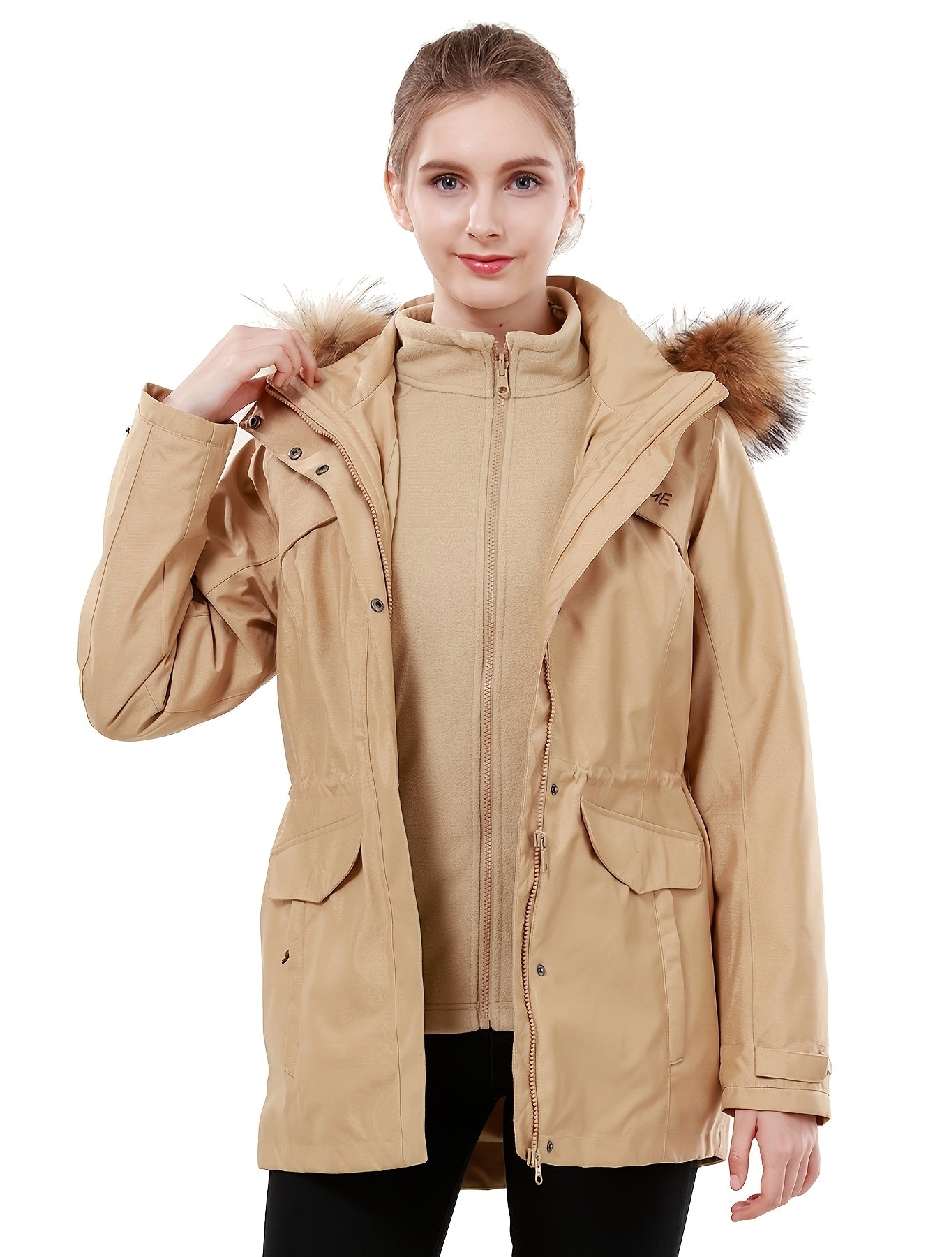 Women's 3 in 1 Ski Hooded Jacket Ladies Windproof Winter Outwear