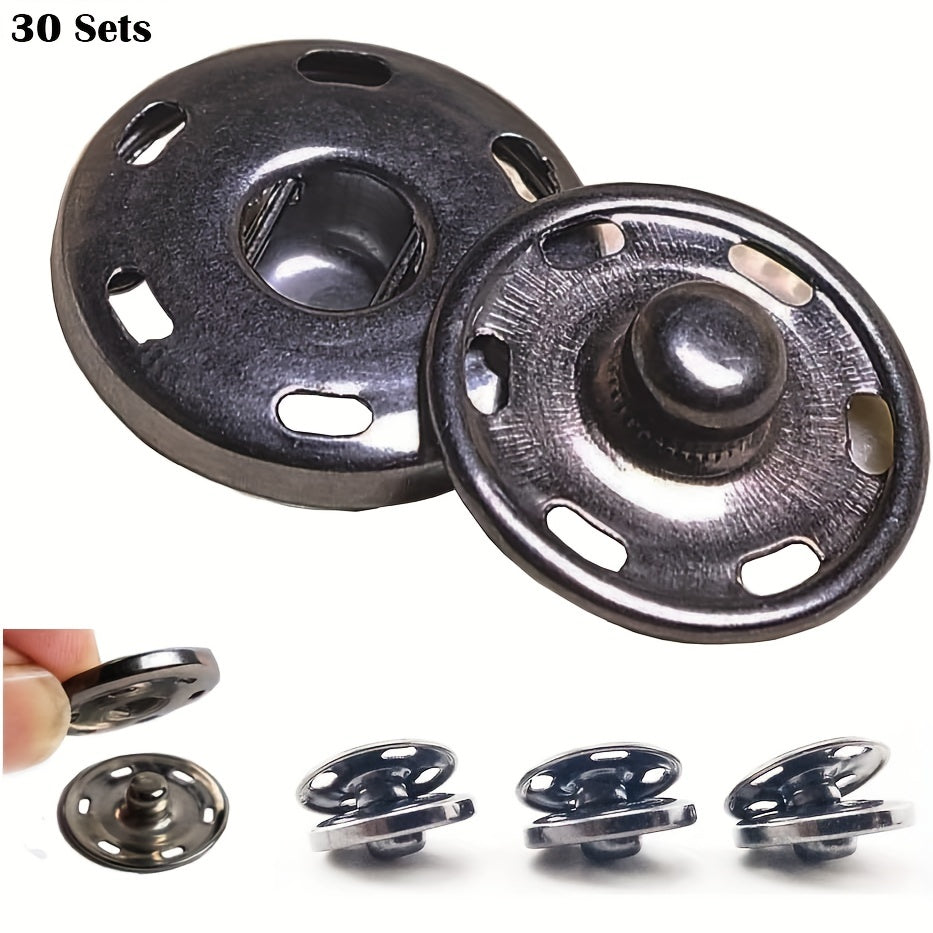 30 Sets Sew On Snap Fastener Metal Buttons for Sewing Clothing