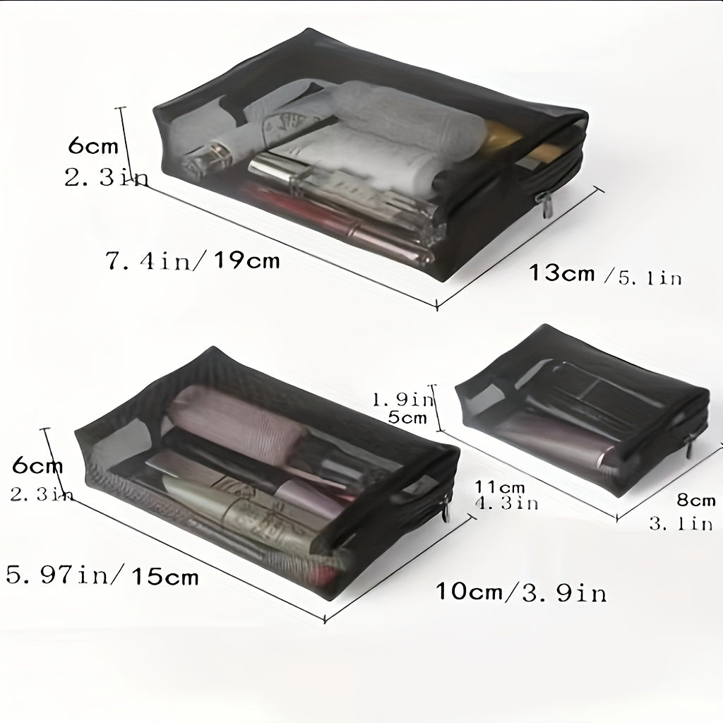 3pcs Mesh Makeup Bags Portable Toiletry Bag