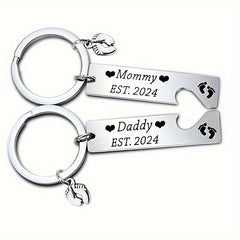 Engraved Keychains for Mom & Dad - Stainless Steel - Commemorative Gift Set