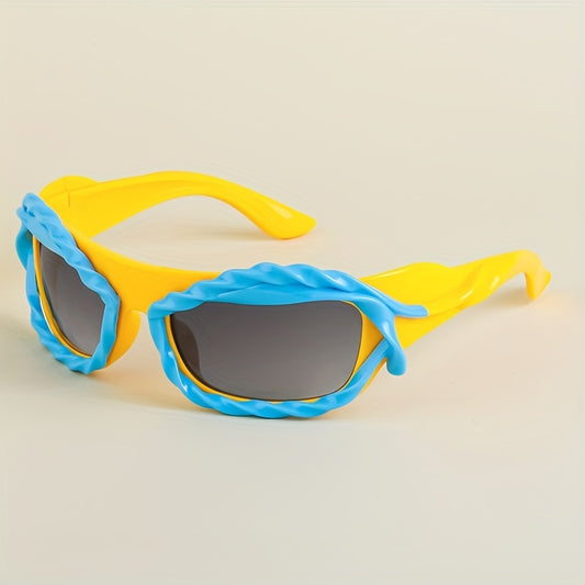 Y2K Block Sunglasses Wrap Around UV400 Sun Shades For Men Women