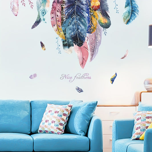 Colorful Feather Wall Sticker Bedroom Entrance Living Room Decoration