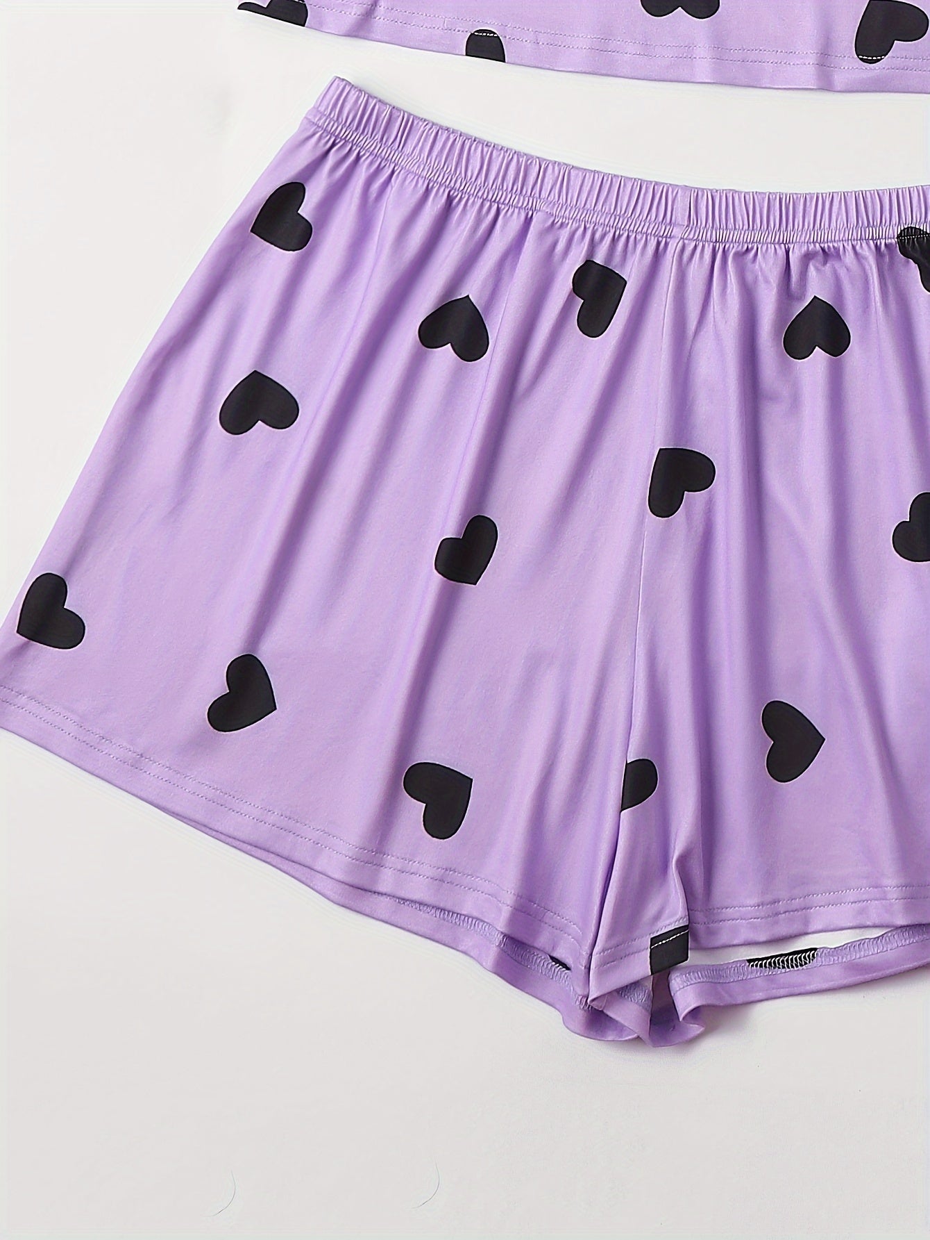  Heart Print Tee & Shorts & Pants Set