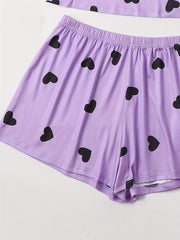  Heart Print Tee & Shorts & Pants Set