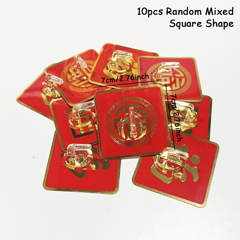 10pcs Chinese Year Door Hooks Self Adhesive Wall Hooks Spring Decoration