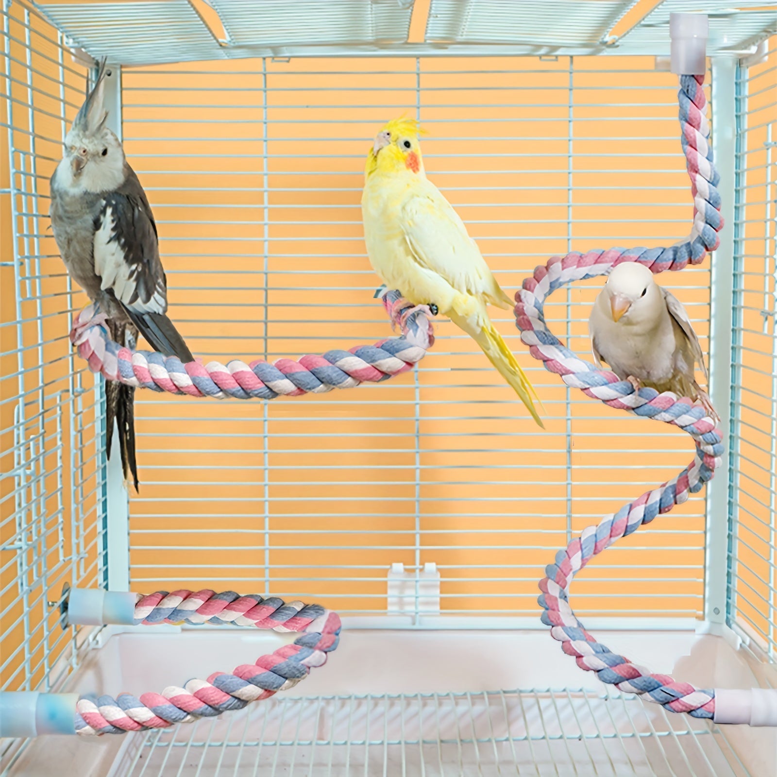 Parrot Cage Toy Spiral Chewing Bar Cotton Rope Swing for Budgies & Parakeets