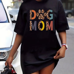  Colorblock Leopard Print Round Neck Dress