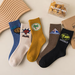 5 Pairs Graphic Pattern Women's Mid Tube Socks