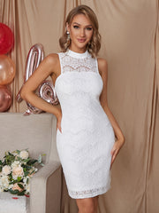 High Collar Sleeveless Bodycon Dress Bag Hip Midi Party Dress