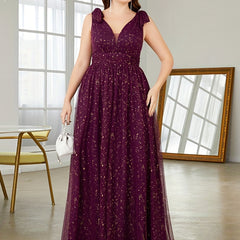  Glitter Bow Knot Sleeveless V Neck Maxi Formal Dress