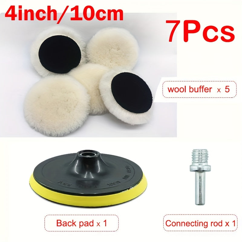 7pcs Car Polishing Kit Sponge Disc Wool Wheels Waxing Pads