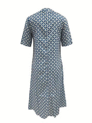 Button Front Allover Print Dress Casual Short Sleeve Dress