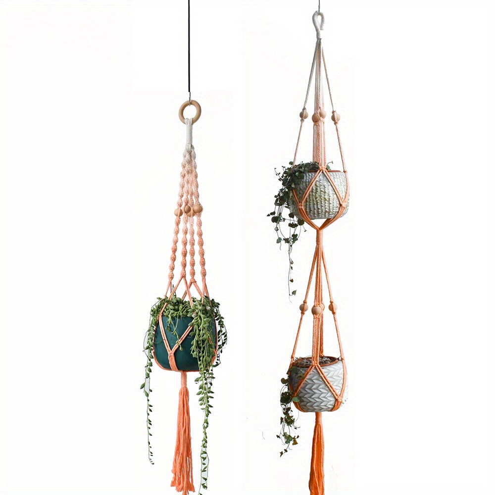 2pcs Macrame Plant Hanger Pot Holder Gradient Dyeing