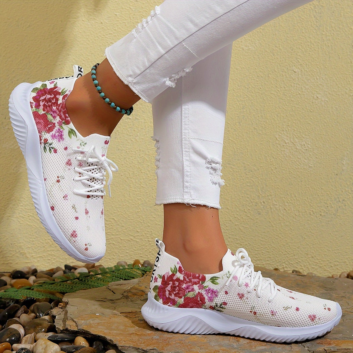 Floral Mesh Lightweight Running Shoes Breathable Outdoor Sneakers