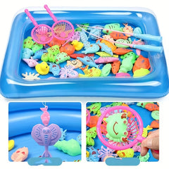 Kids Fishing Toy Set Inflatable Pool Magnetic Puzzle Cat Fishing