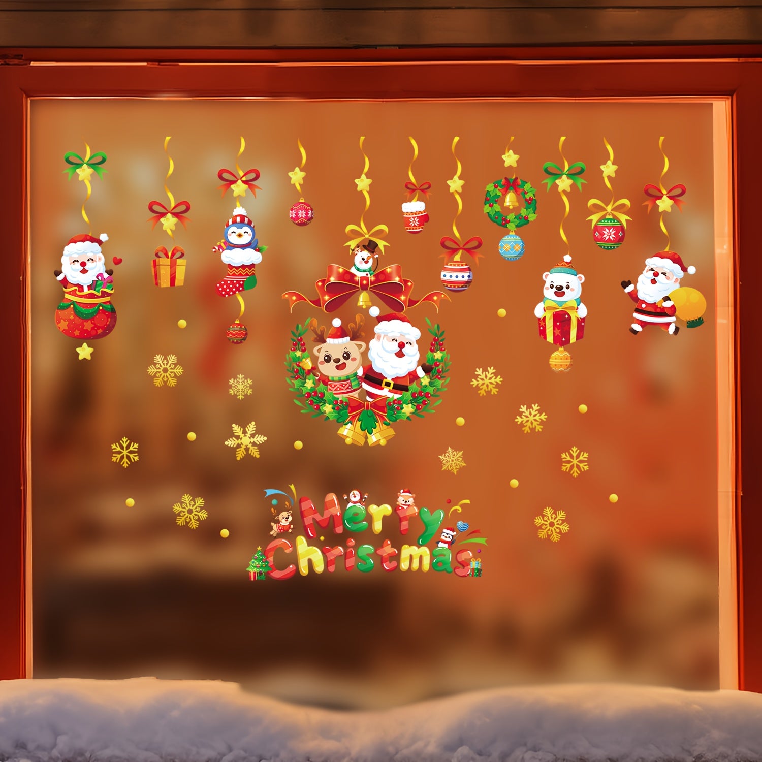 Christmas Window Clings Stickers Merry Christmas Decorations Santa Snowman Bear