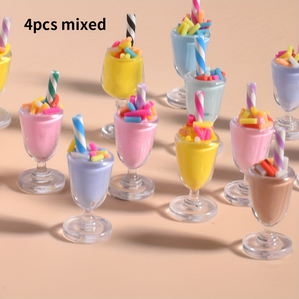 4pcs Mixed Faux Ice Cream Set Dollhouse Ornaments Plastic Material