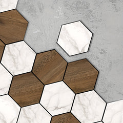 11pcs Marble Wood Grain Hexagon Floor Stickers Waterproof Non slip