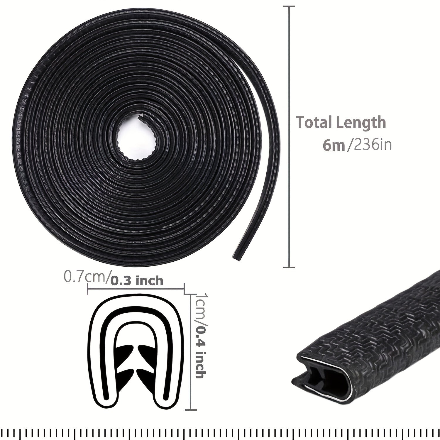 1pc 20ft 6m Car Door Edge Guard Molding Trim Rubber Edge Strip Seal Prot