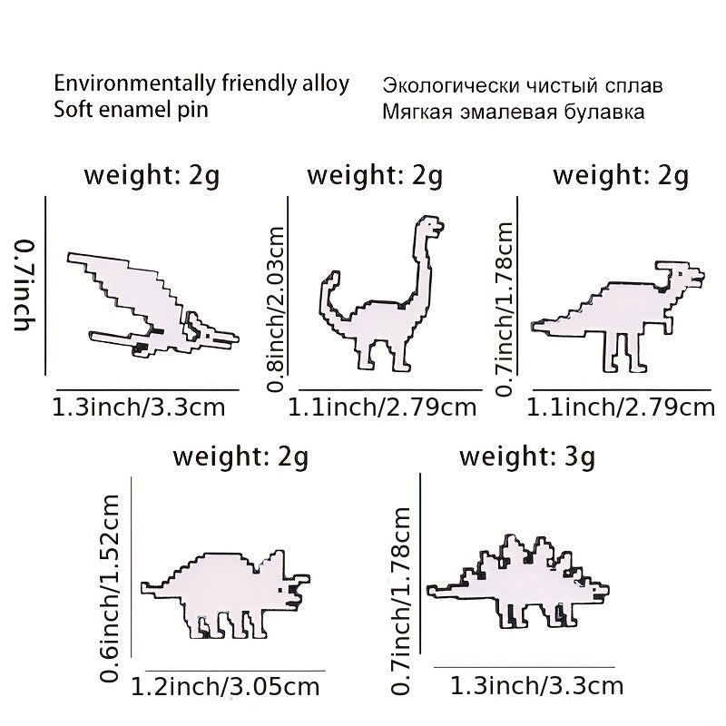 Dino Enamel Pin & Pixels T-Rex Lapel Badges Inspiration Brooches