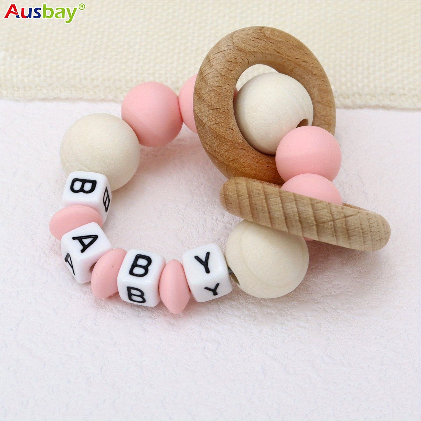 Personalized Wooden Teether & Silicone Rattle for Baby
