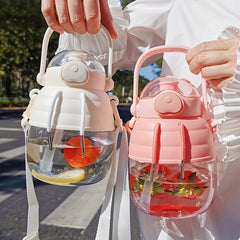1500ml Bear Shaped Water Cup Lightweight Large Capacity Straw Cup