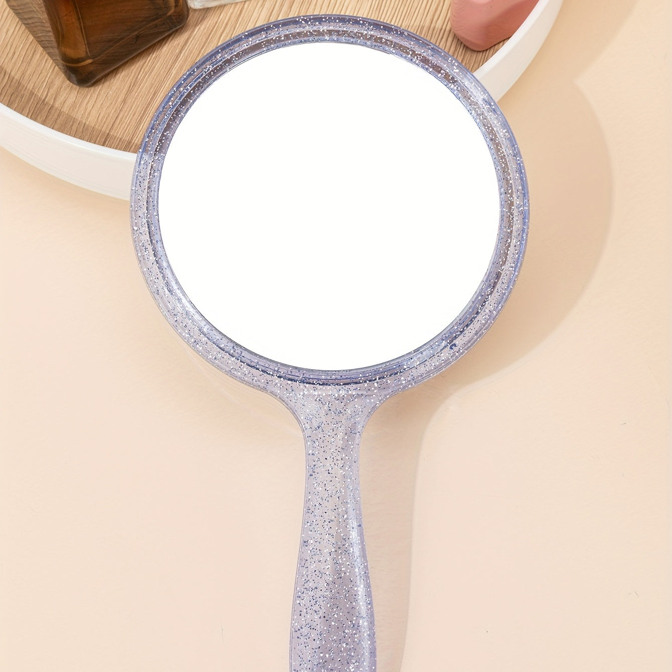 Round Handheld Makeup Vanity Mirror Bright Purple Handle