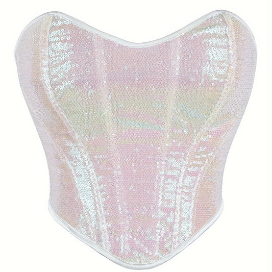Sequin Strapless Corset Bustier Tummy Control Lace Up Slimmer Body Shaper