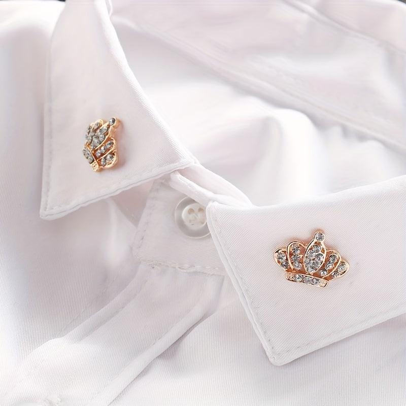 Rhinestone Collar Pin Crown Brooch Metal Button