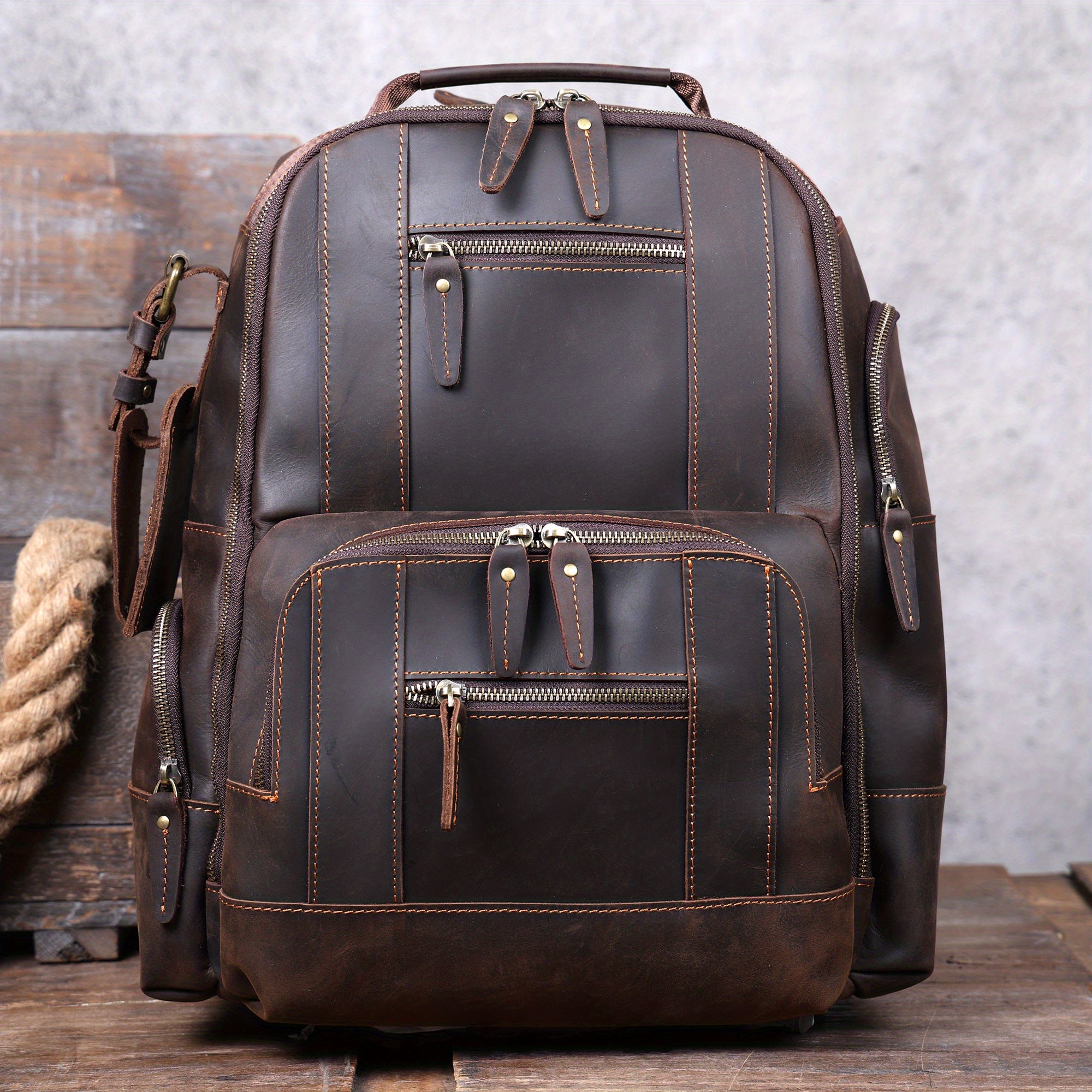 Vintage Men's Leather Backpack Classic Outdoor Travel Bag