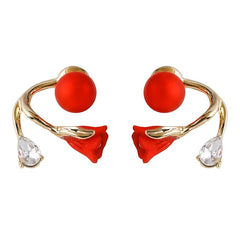 Festive Red Faux Pearl Tulip Flower Earrings For Women